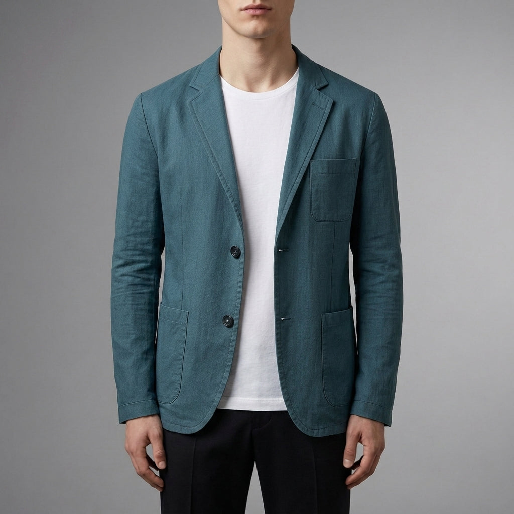 Men's Linen Blend Blazer with Patch Pockets