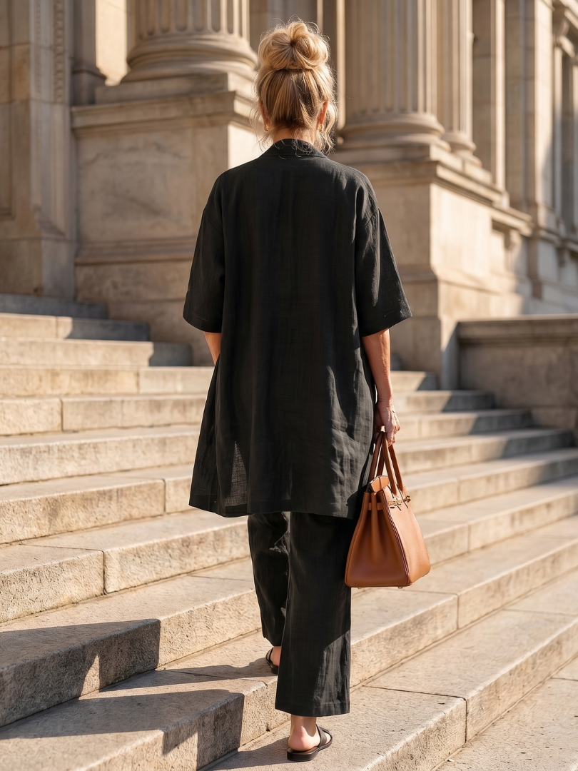 Women's Linen Three-Piece Duster Pants Set