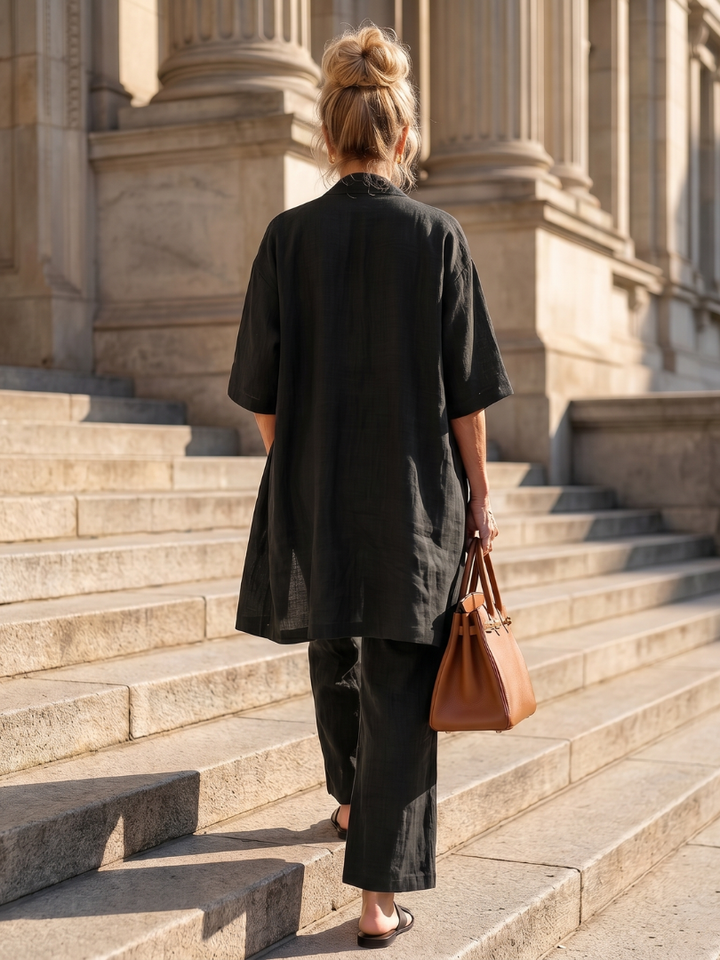 Women's Linen Three-Piece Duster Pants Set