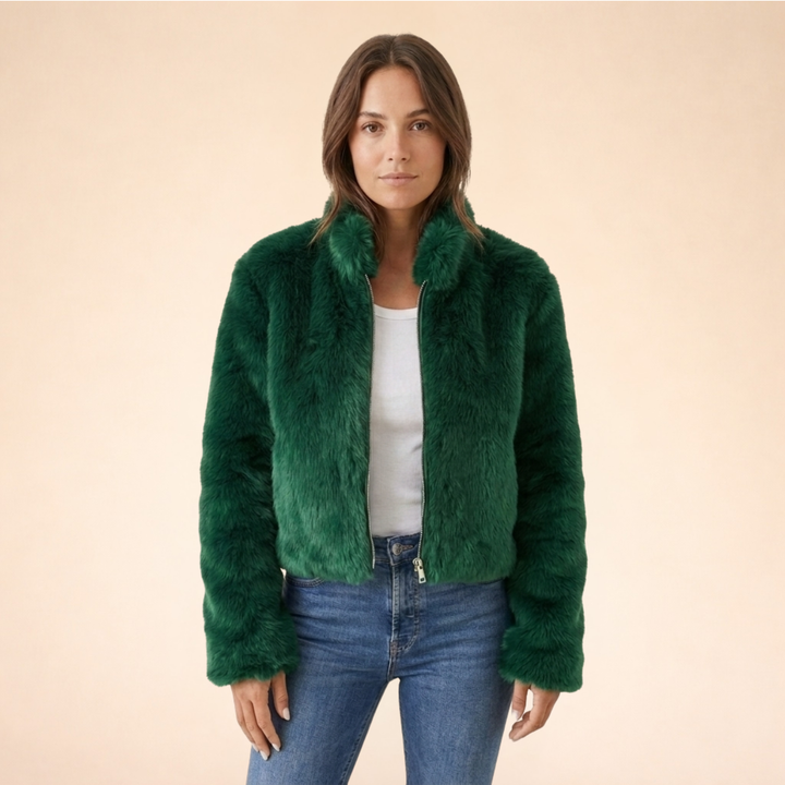 Plush Faux Fur Zip Up Jacket