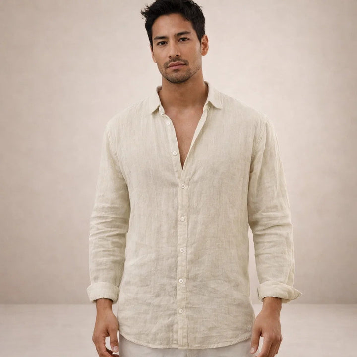 Men's Linen Button-Down Shirt with Spread Collar