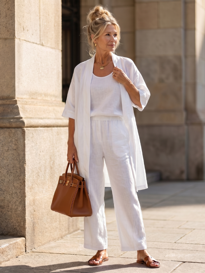 Women's Linen Three-Piece Duster Pants Set