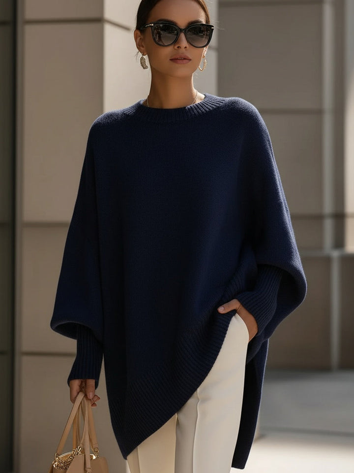 Women's Wool Blend Oversized Sweater with Asymmetrical Hem
