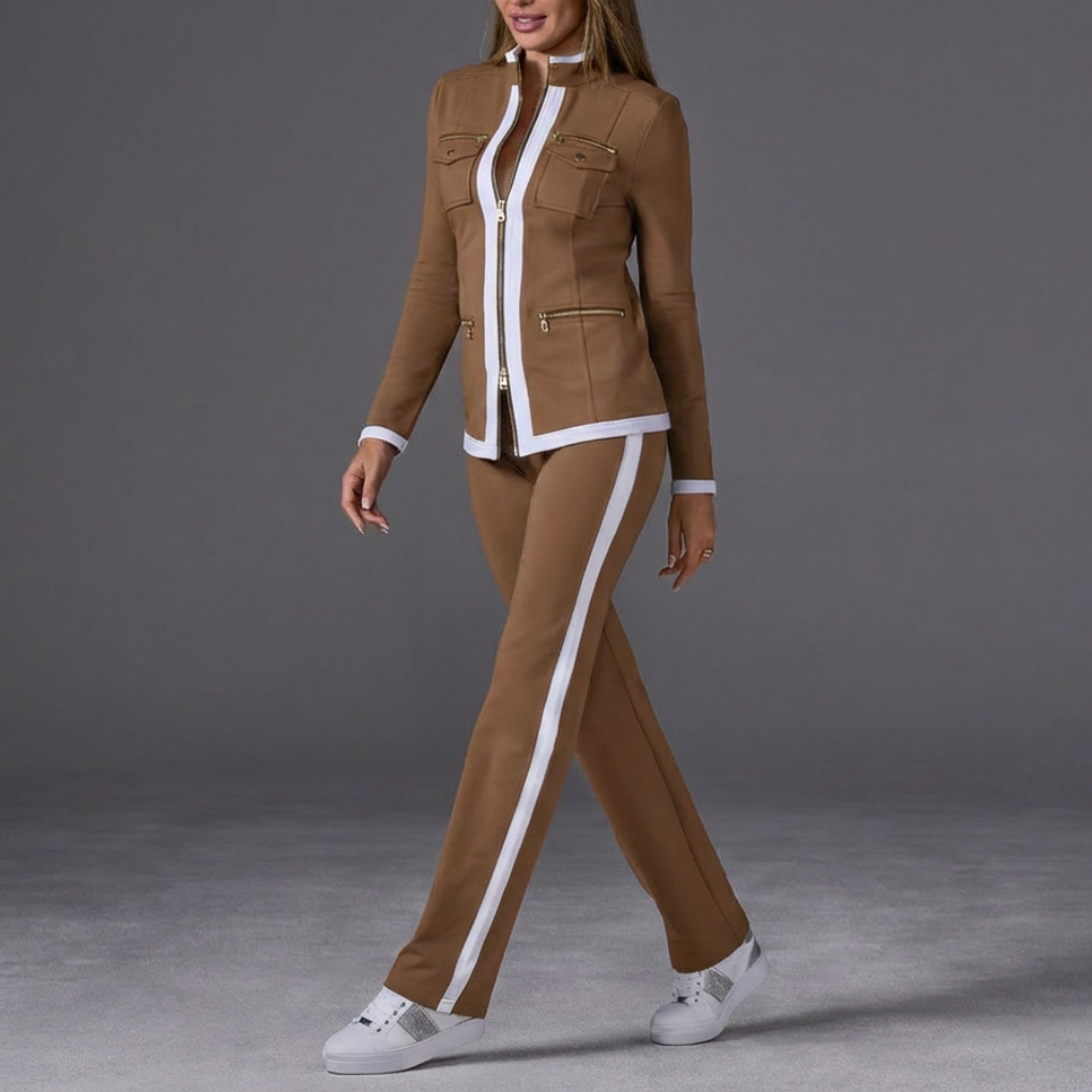 Women's Side Stripe Two Piece Track Set with Zip Jacket