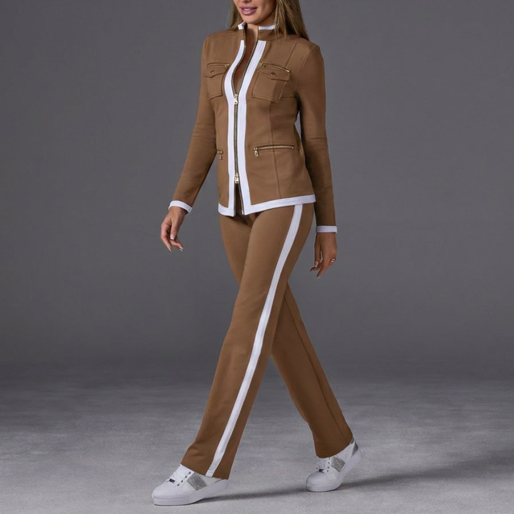 Women's Side Stripe Two Piece Track Set with Zip Jacket