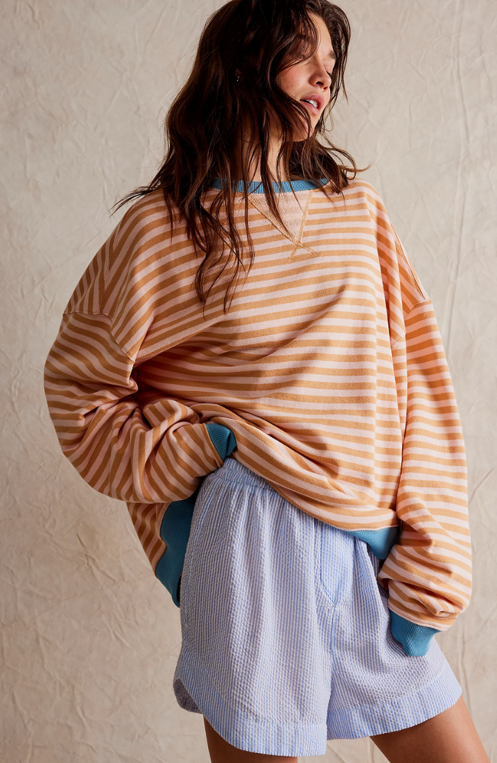 Women's Striped Crew Neck Sweater with Contrast Trim