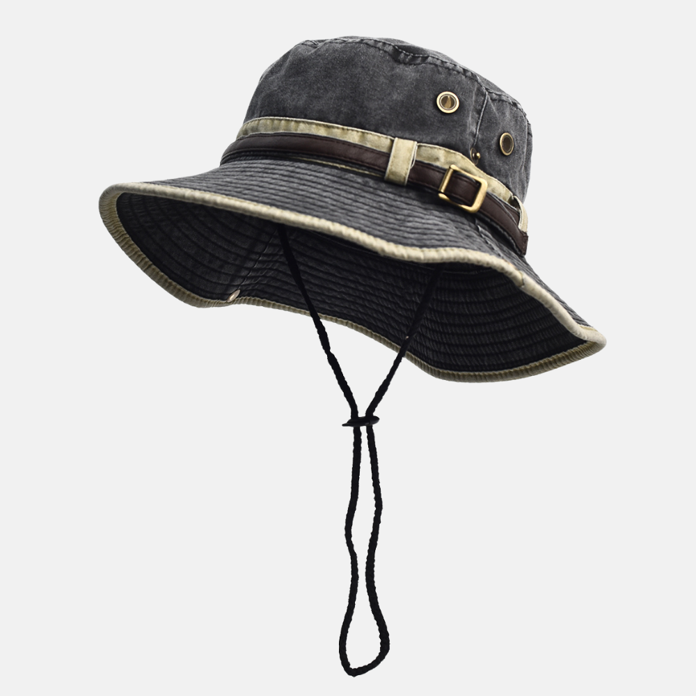 Washed Cotton Boonie Hat with Buckle Strap Detail