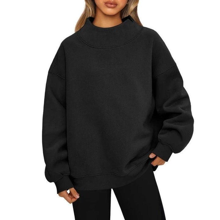 Women's Fleece-Lined Mock Neck Sweatshirt in Oversized Fit