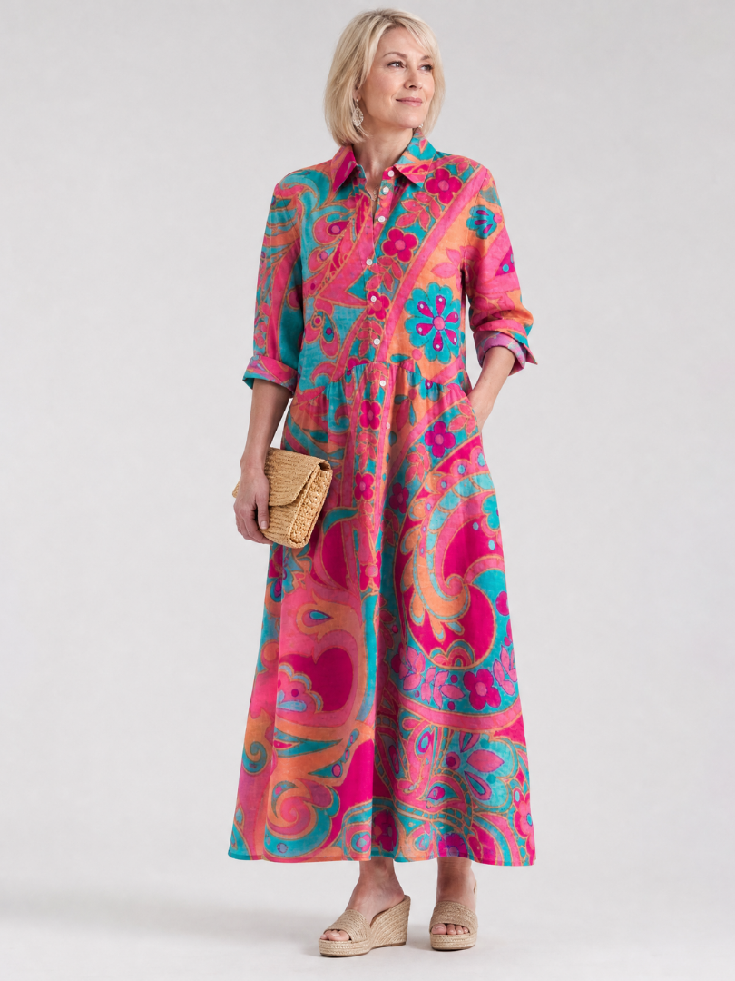 Women's Paisley Print Collared Shirt Dress