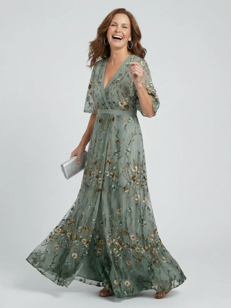 Women's Floral Embroidered Wrap Maxi Dress