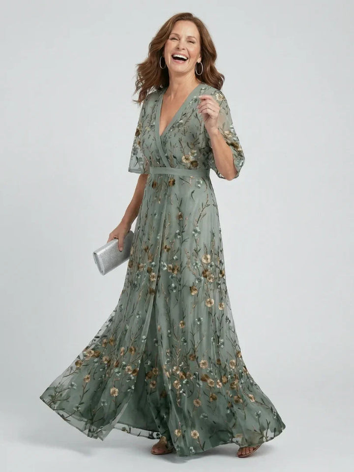 Women's Floral Embroidered Wrap Maxi Dress