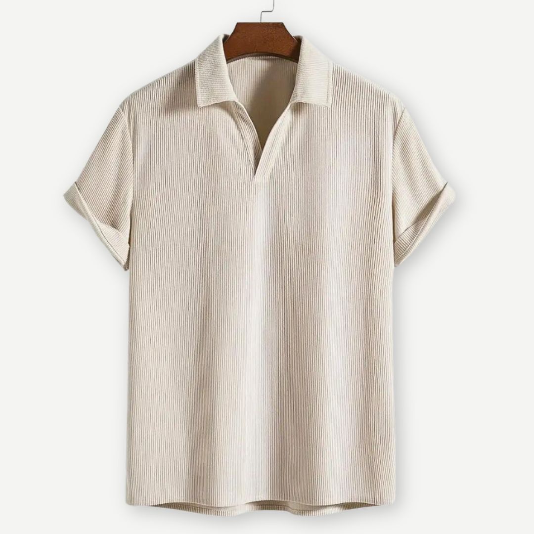 Men's Textured Open Collar Pullover Shirt