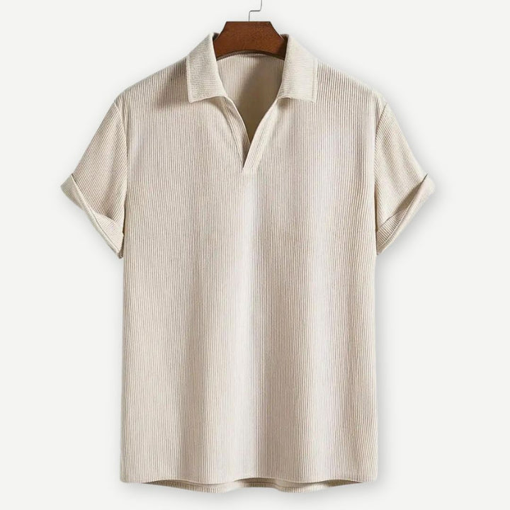 Men's Textured Open Collar Pullover Shirt