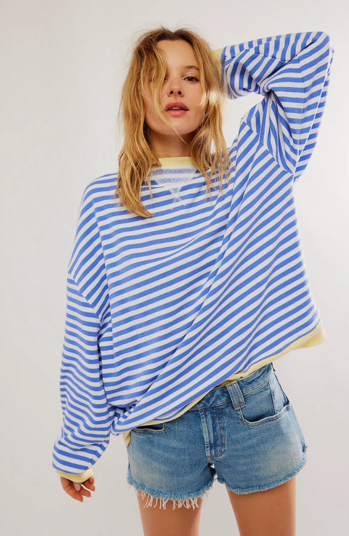 Women's Striped Crew Neck Sweater with Contrast Trim