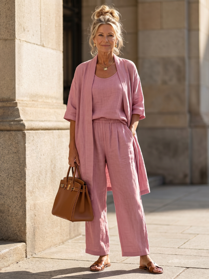 Women's Linen Three-Piece Duster Pants Set