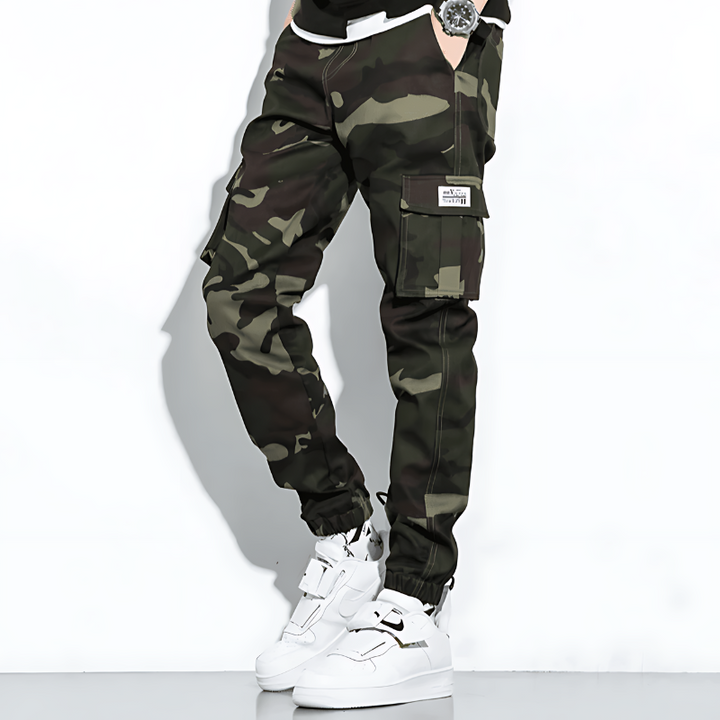 Men's Camo Cargo Jogger Pants with Cuffed Ankle