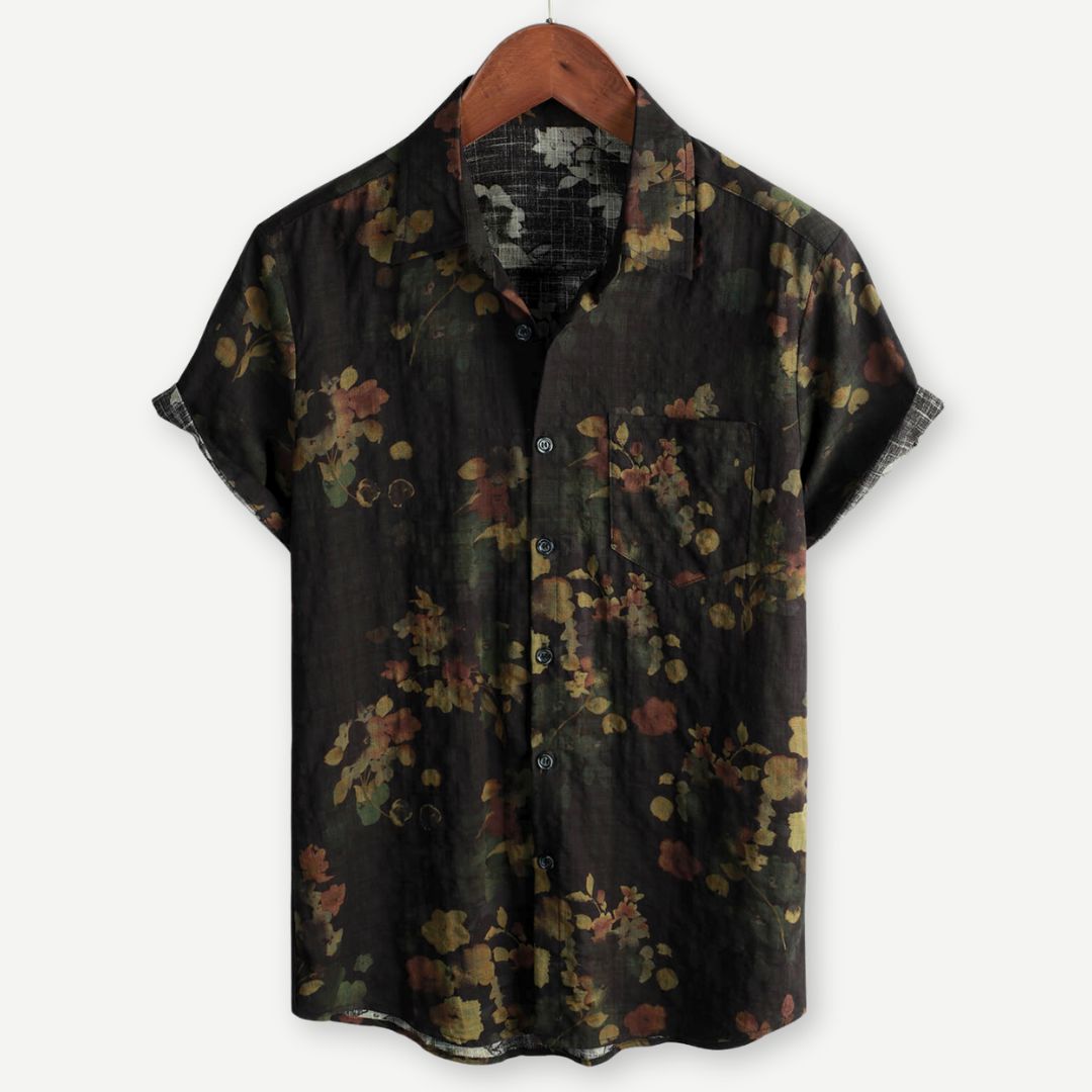 Men's Linen Floral Print Short Sleeve Shirt