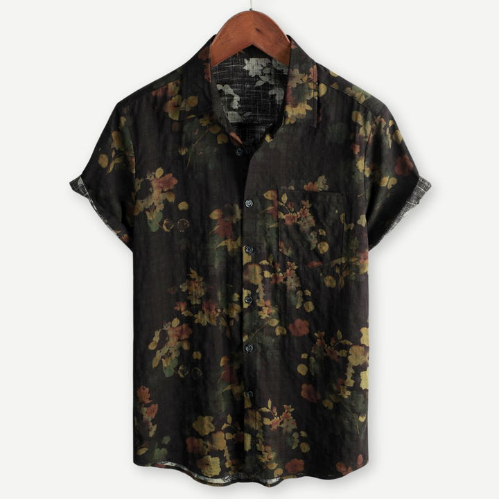 Men's Linen Floral Print Short Sleeve Shirt