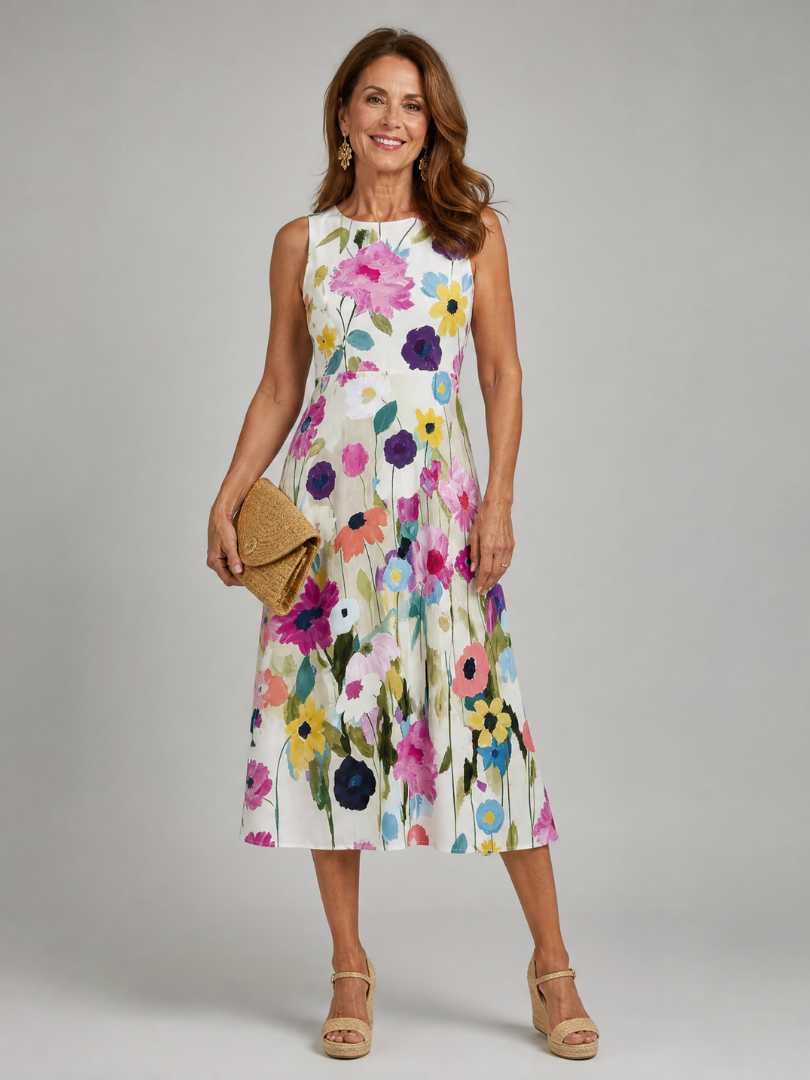 Women's Floral Print Fit-and-Flare Midi Dress