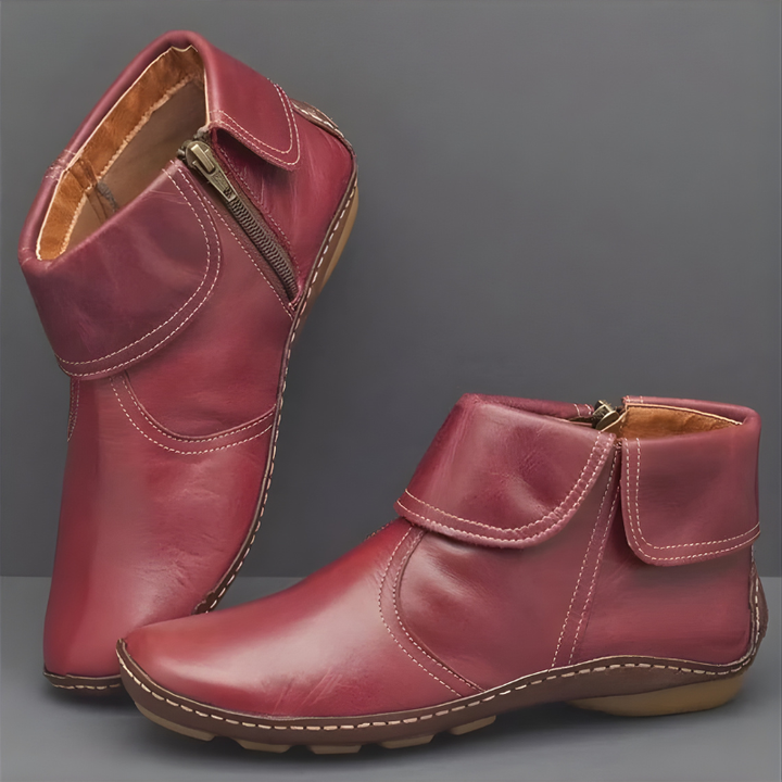 Women's Leather Ankle Boots with Side Zip