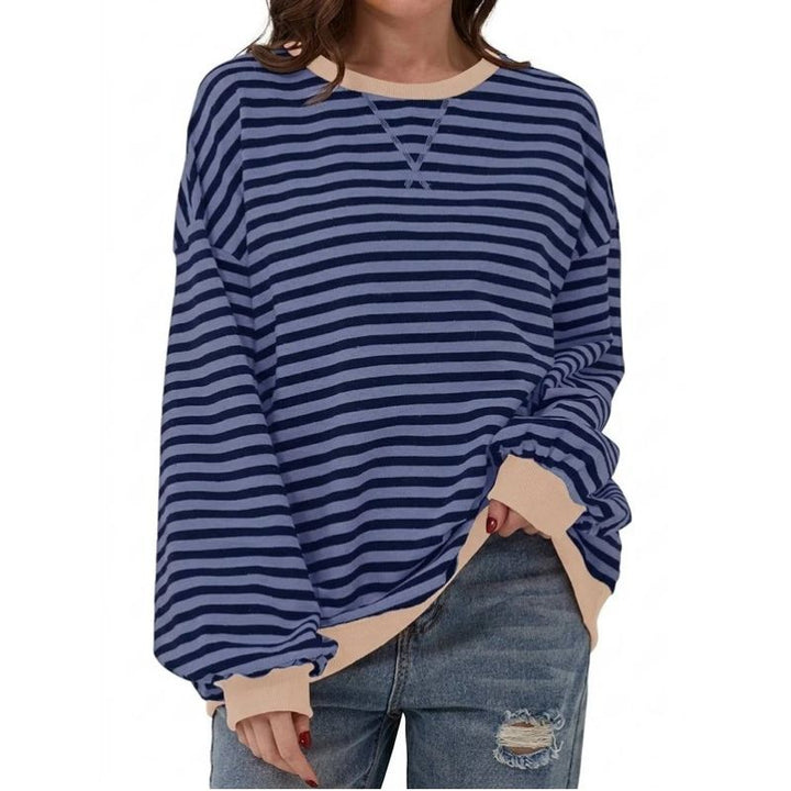 Women's Striped Oversized Crewneck Sweatshirt