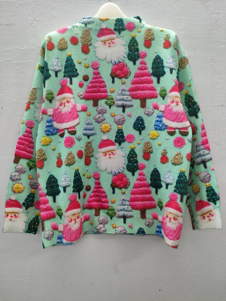 Women's Embroidered Santa Christmas Sweater Oversized Fit