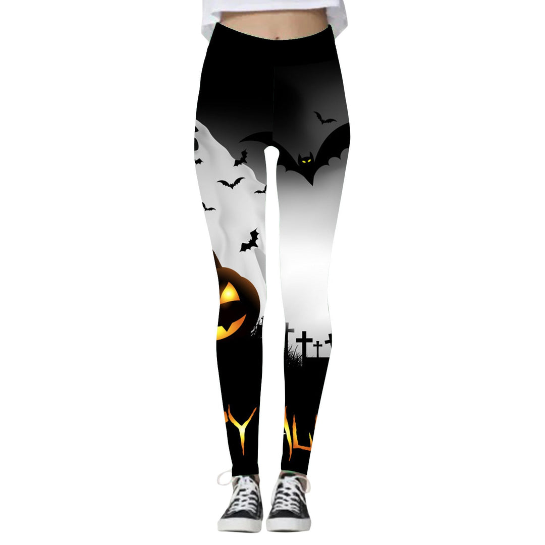 Women's Skull and Pumpkin Print Halloween Leggings