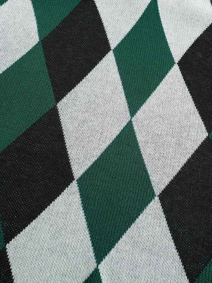 Men's Argyle Knit Sweater Vest with V-Neck