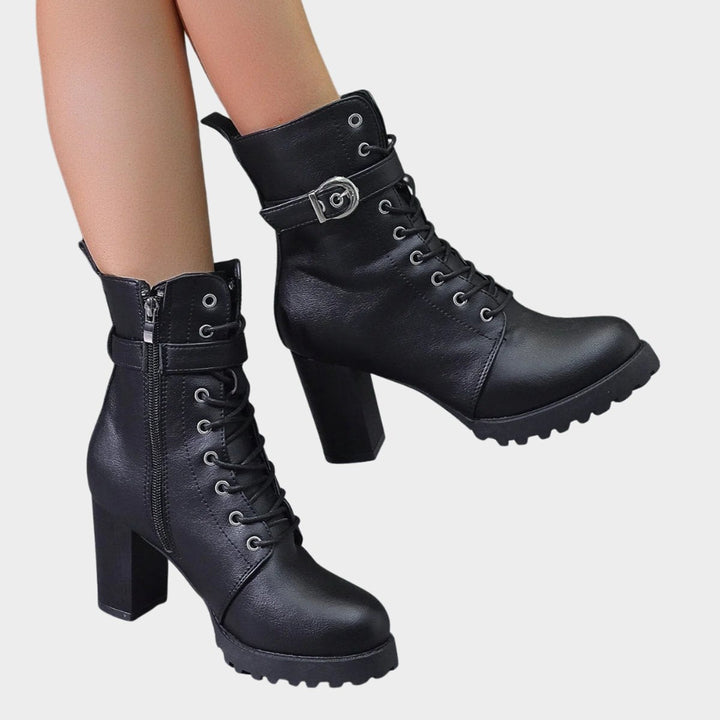 Women's Lace-Up Combat Ankle Boots with Block Heel