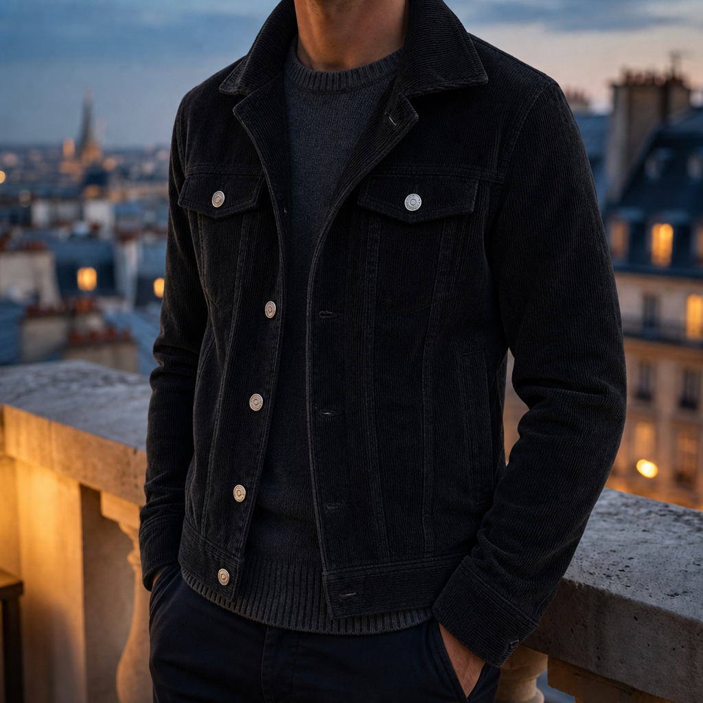 Men's Corduroy Button-Front Jacket with Turn-Down Collar