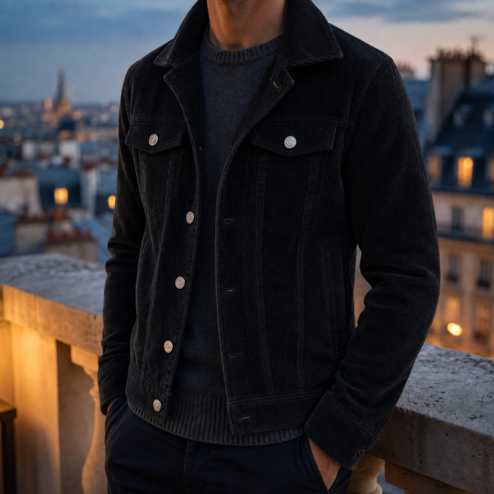 Men's Corduroy Button-Front Jacket with Turn-Down Collar