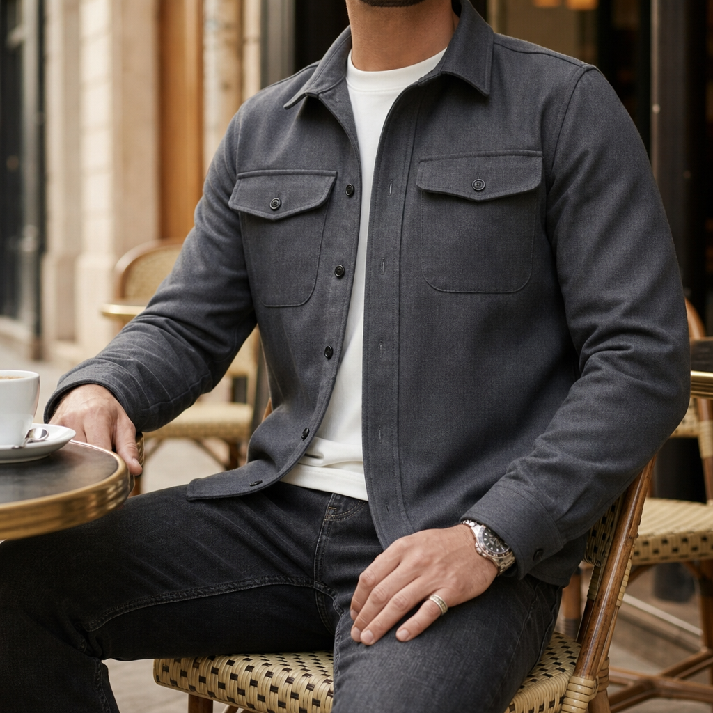 Men's Button-Up Shirt Jacket with Chest Pocket in Relaxed Fit
