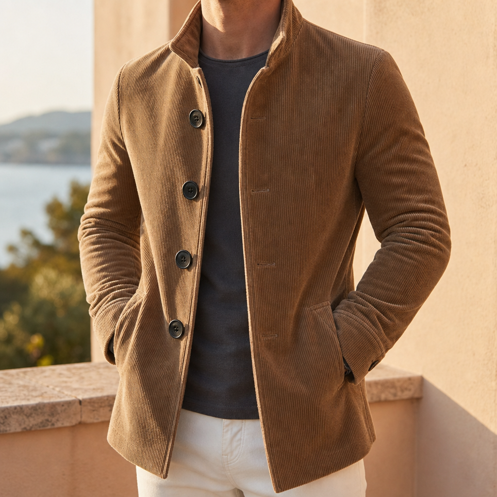 Men's Corduroy Notch Lapel Overcoat in Slim Fit