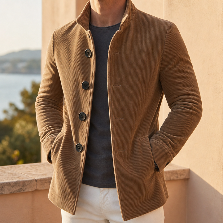 Men's Corduroy Notch Lapel Overcoat in Slim Fit