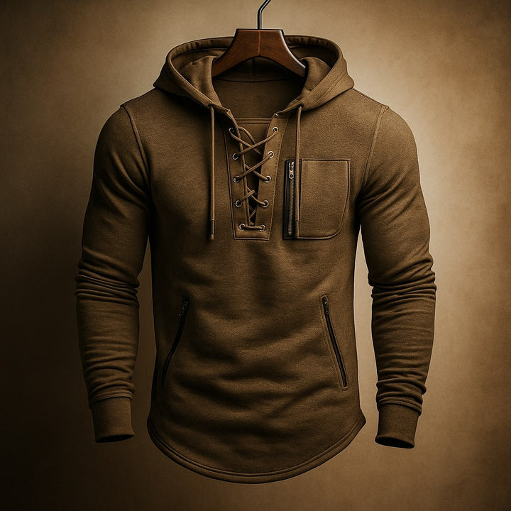 Men's Fleece Lace-Up Hoodie with Zip Pockets