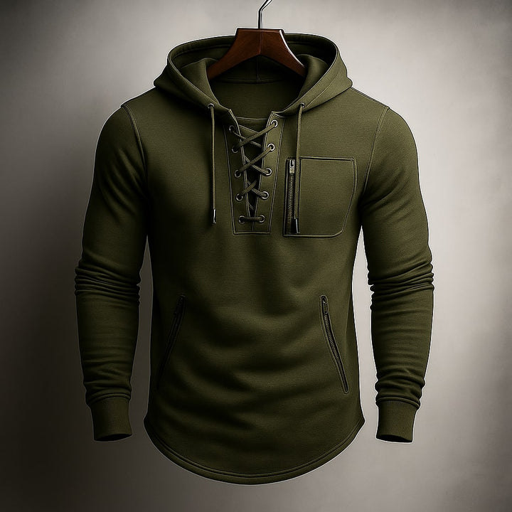 Men's Fleece Lace-Up Hoodie with Zip Pockets