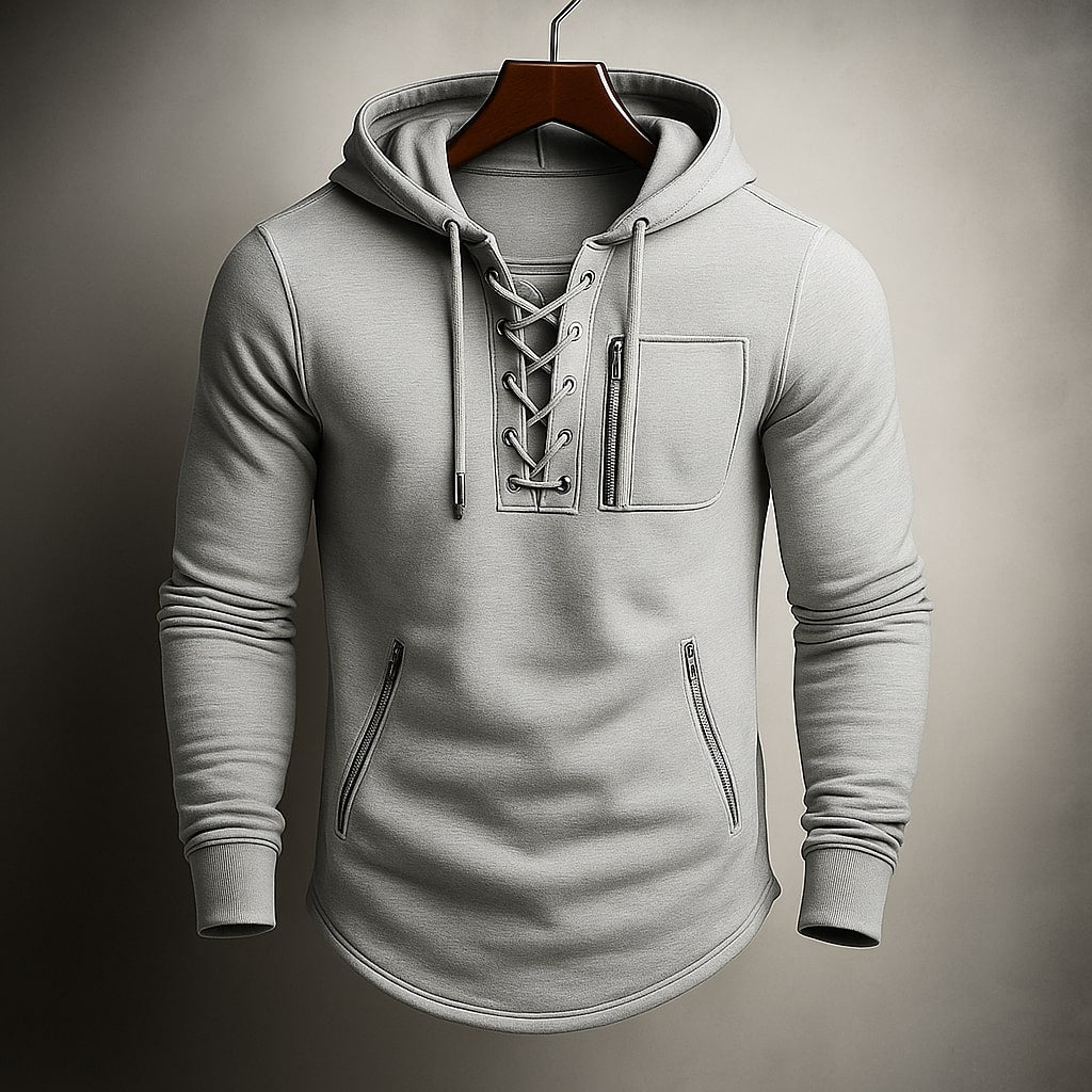 Men's Fleece Lace-Up Hoodie with Zip Pockets