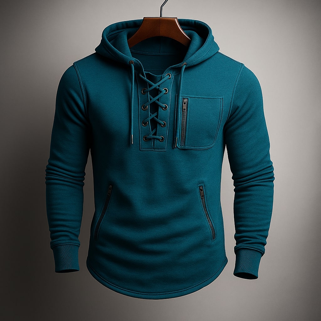 Men's Fleece Lace-Up Hoodie with Zip Pockets