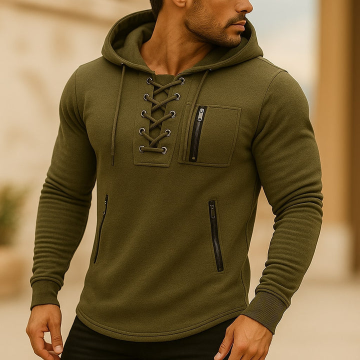 Men's Fleece Lace-Up Hoodie with Zip Pockets