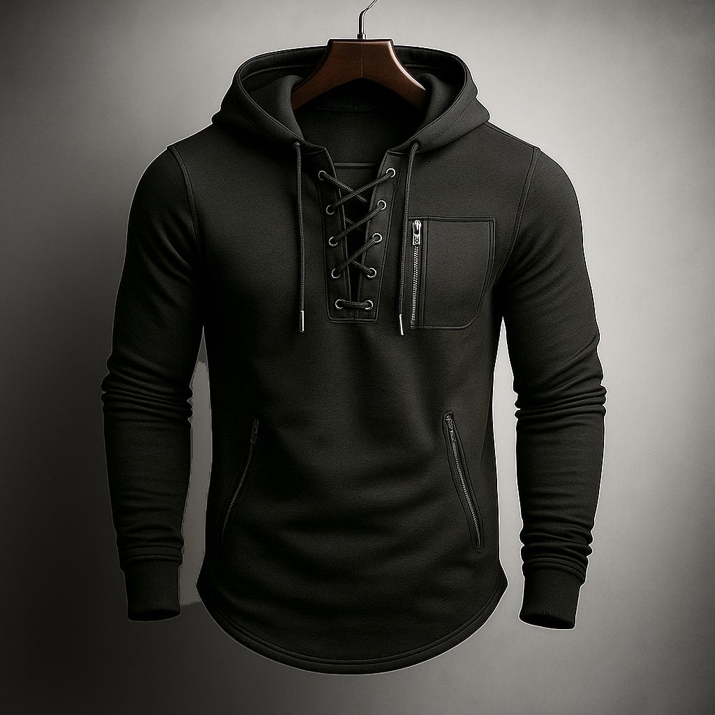 Men's Fleece Lace-Up Hoodie with Zip Pockets