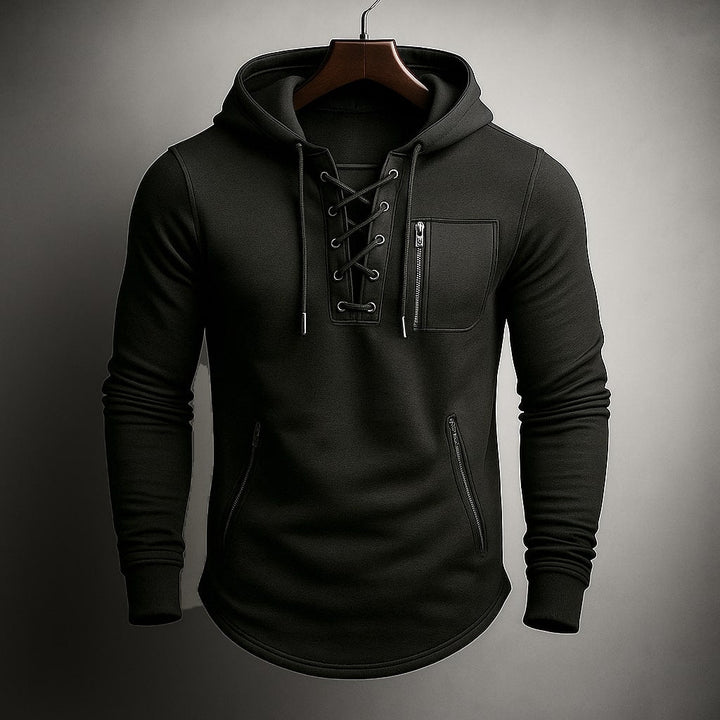 Men's Fleece Lace-Up Hoodie with Zip Pockets