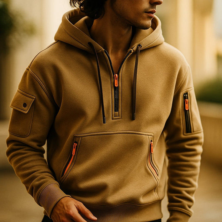 Men's Fleece Zip Hoodie Jacket with Utility Pockets