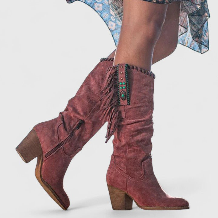 Women's Suede Fringe Knee High Boots with Arch Support