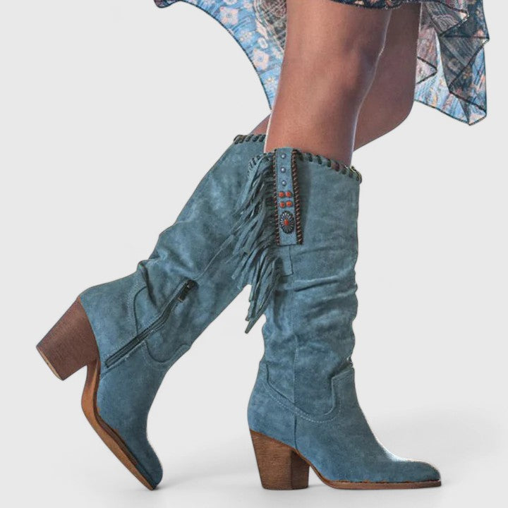 Women's Suede Fringe Knee High Boots with Arch Support