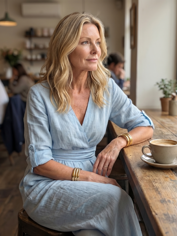 Women's Linen Wrap Jumpsuit with Wide-Leg Pants