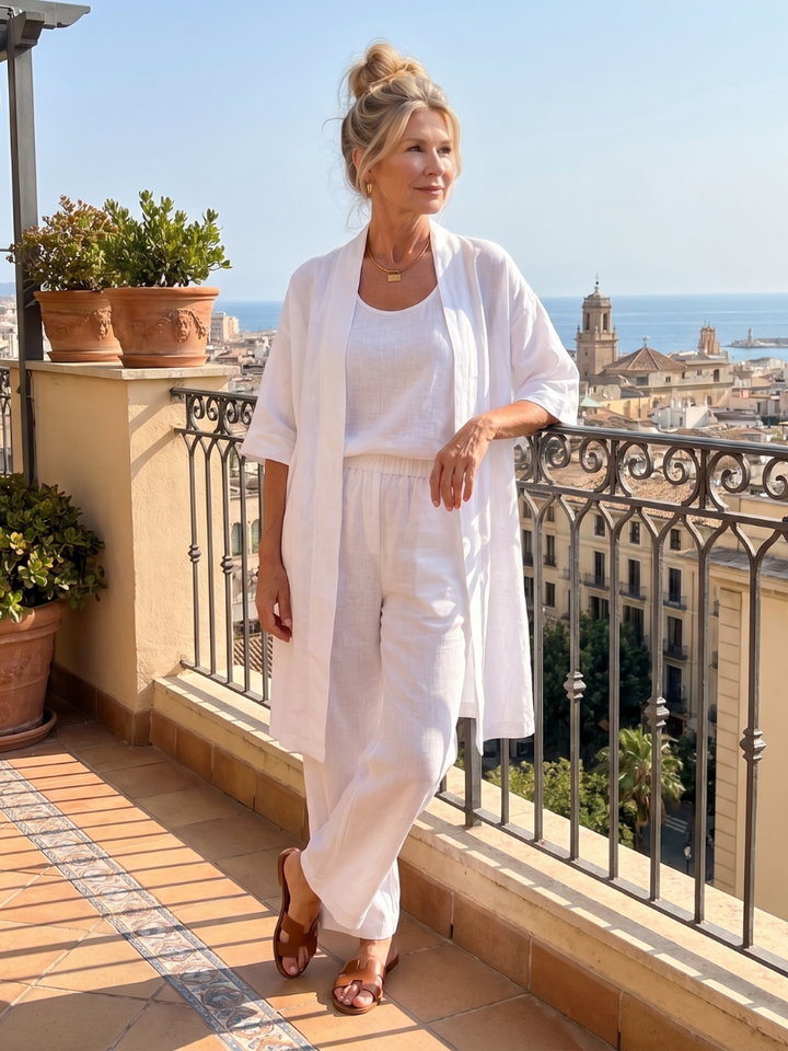 Women's Linen Three-Piece Duster Pants Set