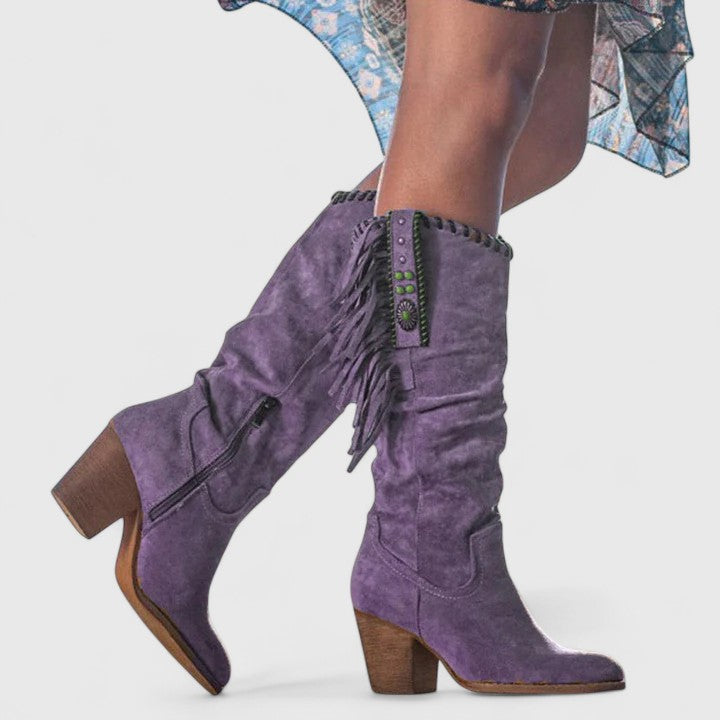 Women's Suede Fringe Knee High Boots with Arch Support
