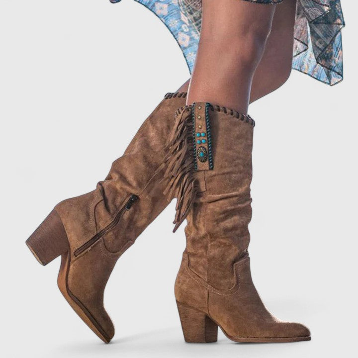 Women's Suede Fringe Knee High Boots with Arch Support