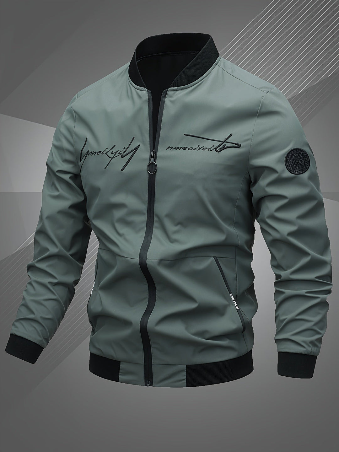 Men's Zip-Up Bomber Jacket with Ribbed Trim