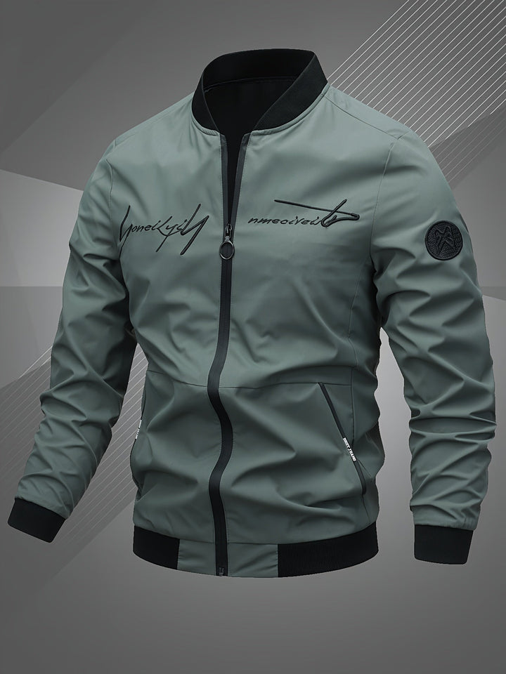 Men's Zip-Up Bomber Jacket with Ribbed Trim